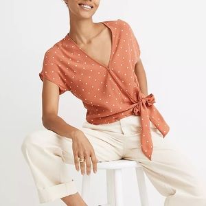 Madewell Orange Polka Dot Sash-Tie Wrap Top!